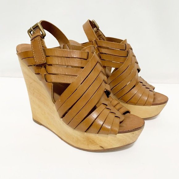 3 for $25. Ash Oman Leather Wedges Sandals Size 7 Brown Chic Boho Unique - Picture 1 of 9